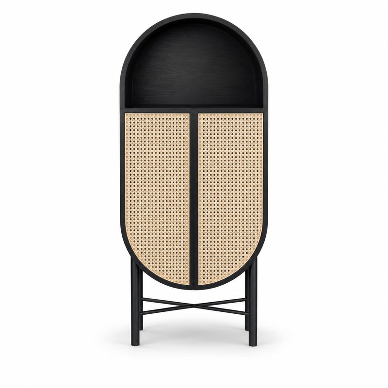 FZ Arched Natural Cane Ash Wood Bar Cabinet, front product view