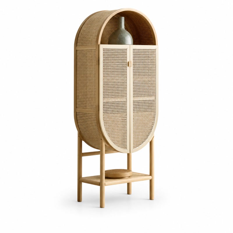 FZ Arched Natural Cane Ash Wood Bar Cabinet, front product view