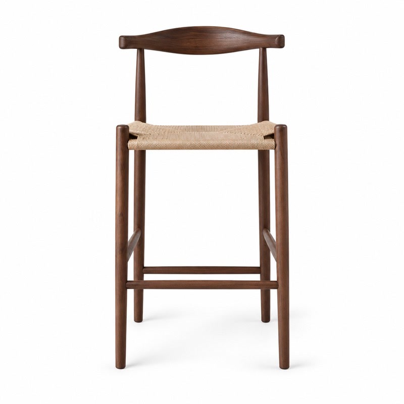 FZ Arched Natural Cane Ash Wood Bar Stool, front product view