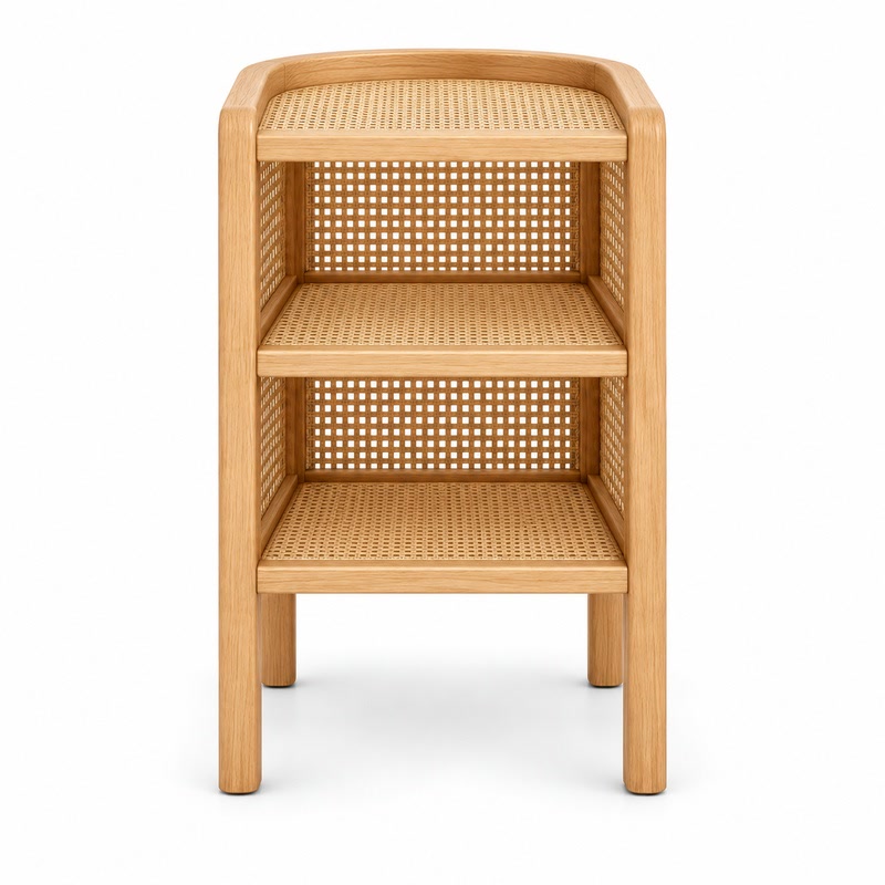 FZ Arched Natural Cane Ash Wood Bedside Table, front product view