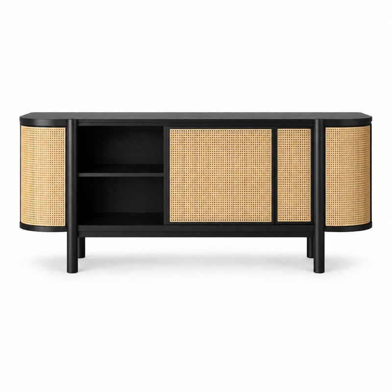 FZ Arched Woven Cane Ash Wood Sideboard, front product view