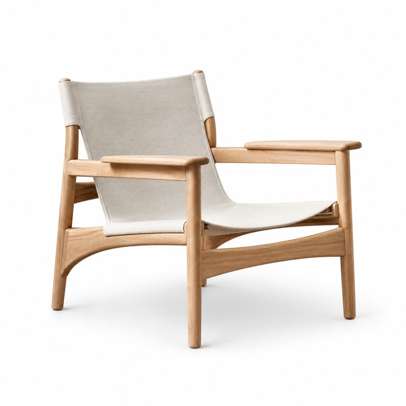 FZ Ash Wood Leather Lounge Chair, front product view