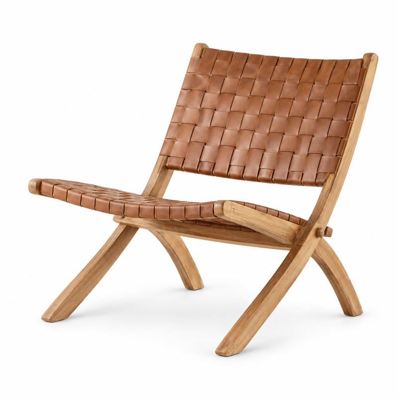 FZ Ash Wood Leather Lounge Chair, front product view