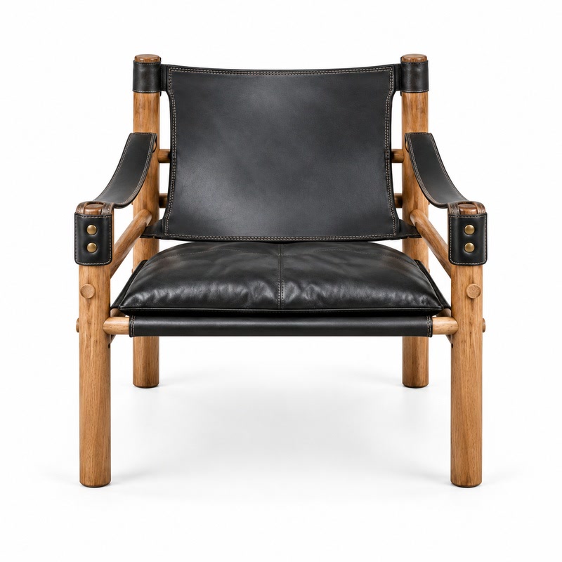 FZ Ash Wood Leather Lounge Chair, front product view