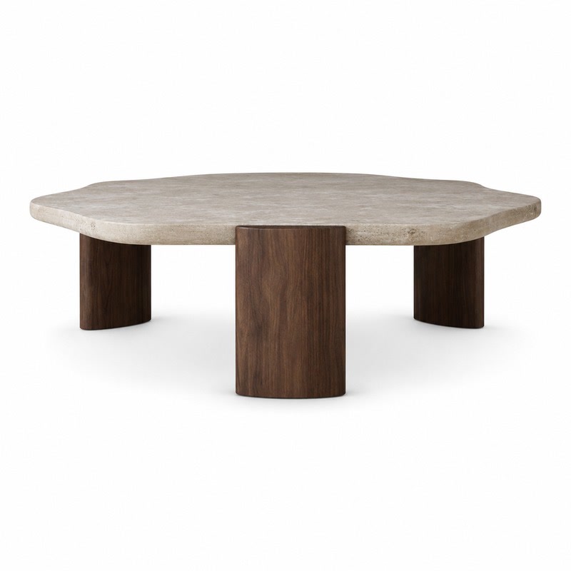 FZ Ash Wood Travertine Coffee Table, front product view