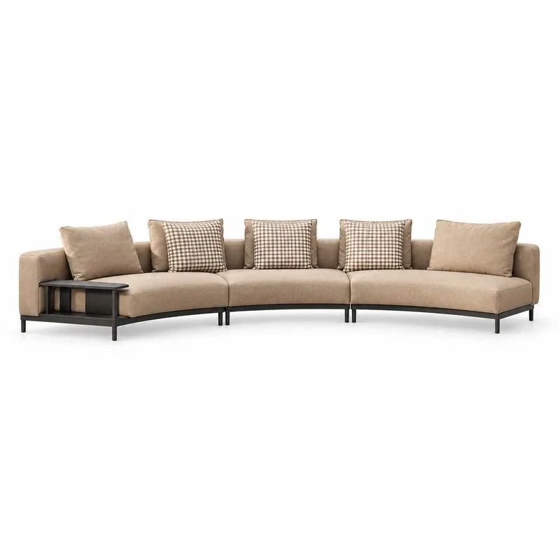 Beige Curved Sofa with Integrated Side Table, front product view