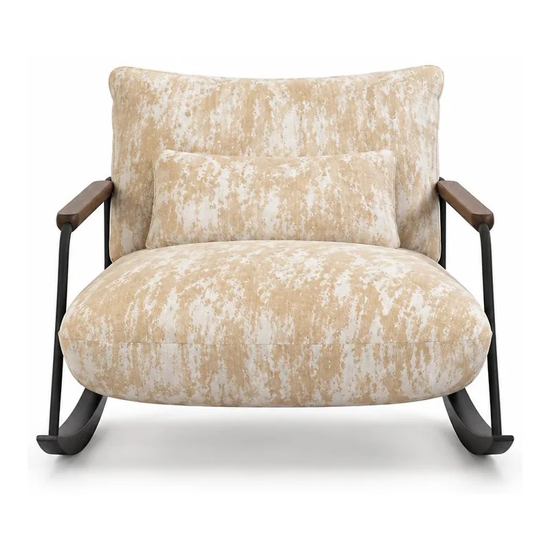 Beige Pattern Fabric Metal Frame Rocking Chair, front product view