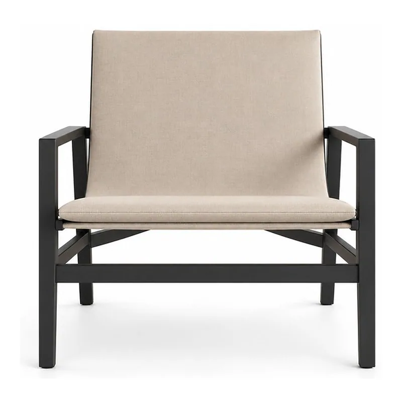 Beige Sling Black Metal Frame Accent Chair, front product view