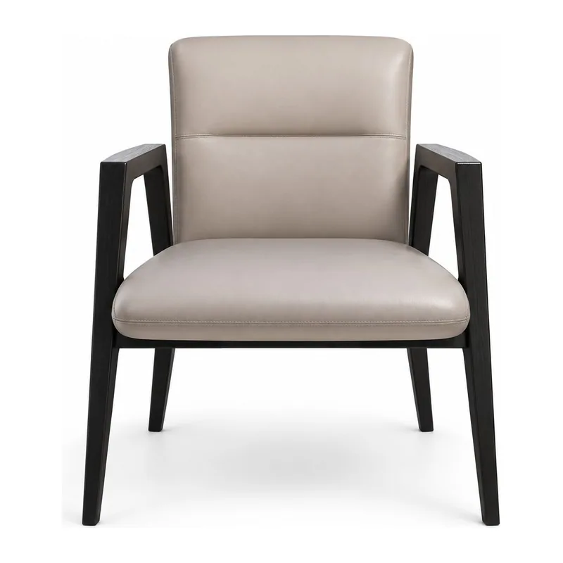 Beige Upholstered Black Angular Wood Armchair, front product view