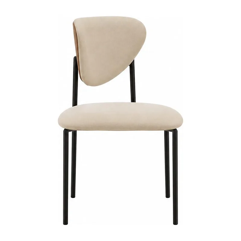 Beige Upholstered Black Metal Dining Chair, front product view