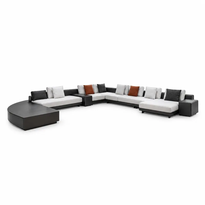 Black and Light Gray Large Curved U-Shaped Modular Sofa, front product view