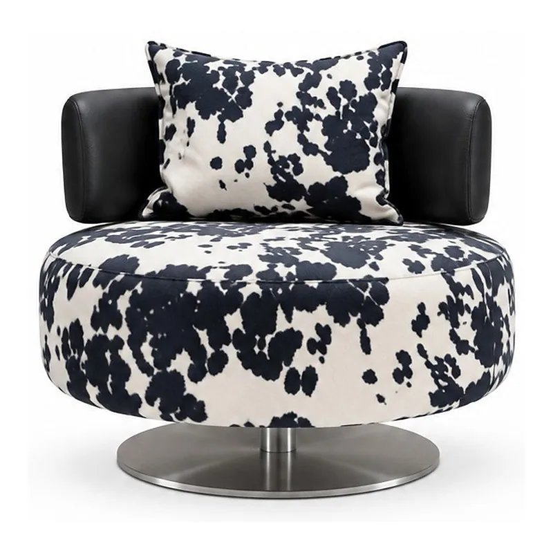 Black and White Cow Print Swivel Accent Chair, front product view