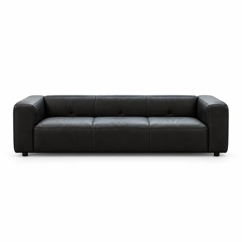Black Box Arm Leather Three Seat Sofa, front product view