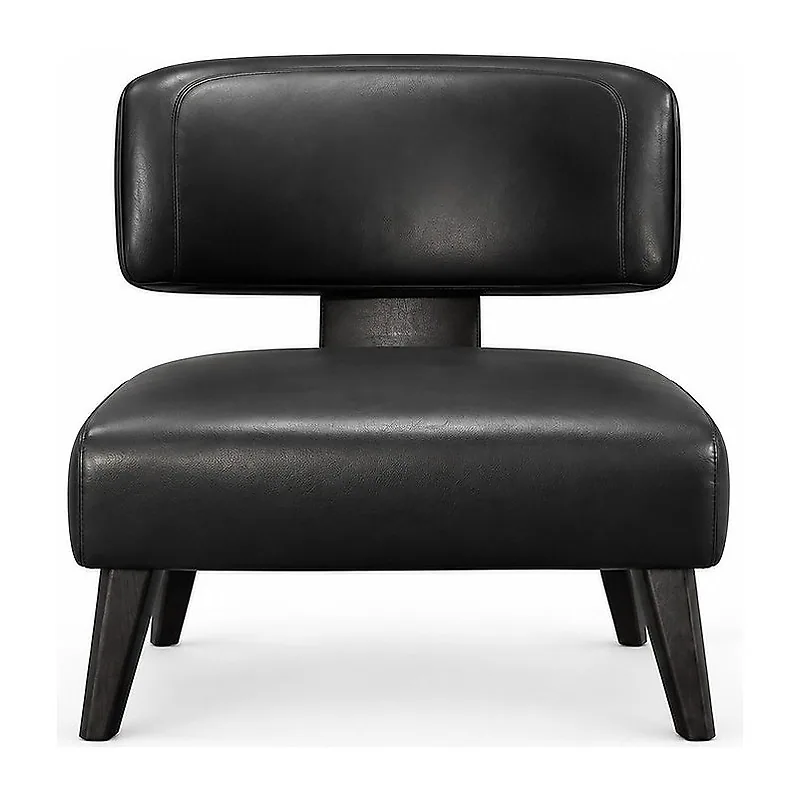 Black Leather Armless Lounge Chair, front product view