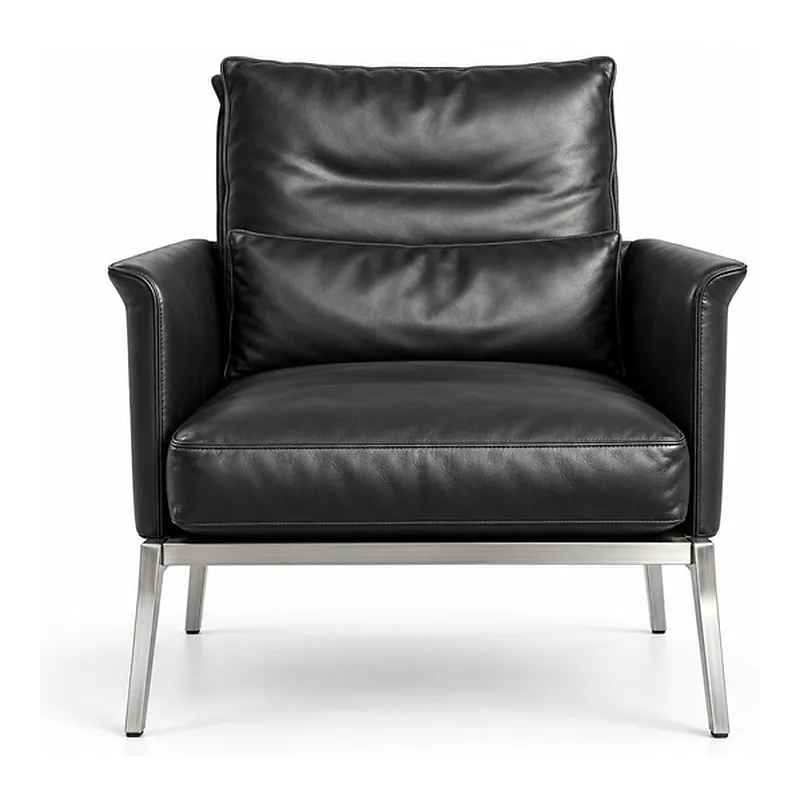 Black Leather Chrome Frame Armchair, front product view