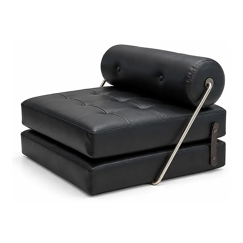 Black Leather Cylinder Bolster Convertible Sofa Bed, front product view