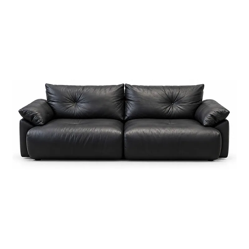 Black Leather Pillow Arm Loveseat, front product view