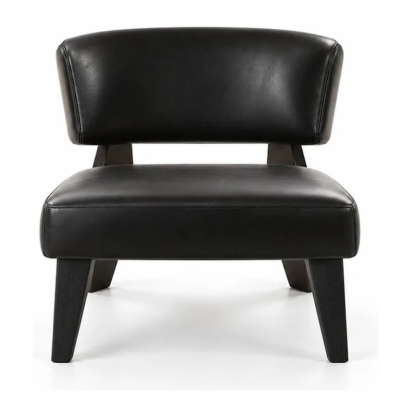 Black Leather Separate-Back Lounge Chair, front product view