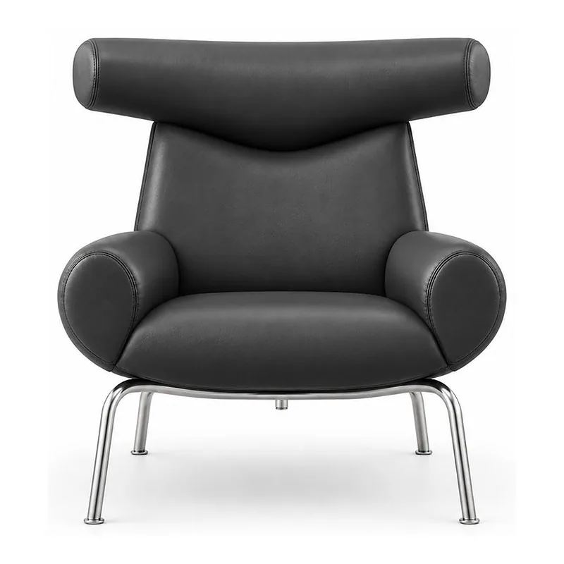 Black Leather Wingback Lounge Chair with Headrest (), front product view
