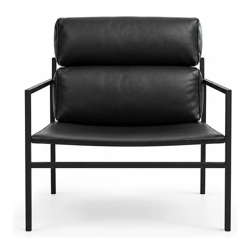 Black Metal Frame Leather Lounge Armchair, front product view