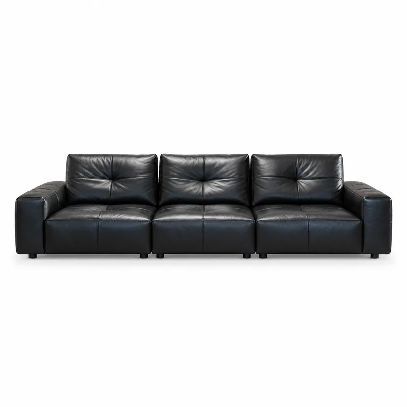 Black Pixel Modular Leather Three Seat Sofa, front product view