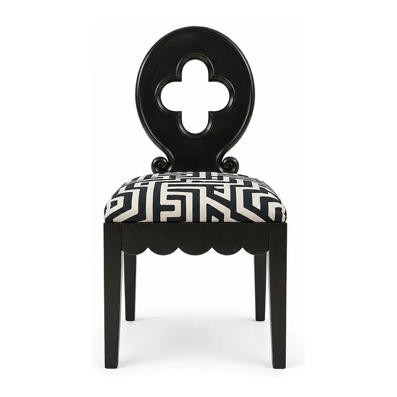Black Quatrefoil Back Geometric Upholstered Accent Chair, front product view