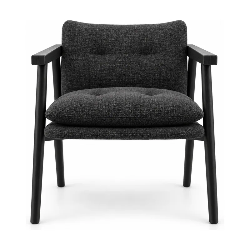 Black Upholstered Armchair with Black Wood Frame, front product view