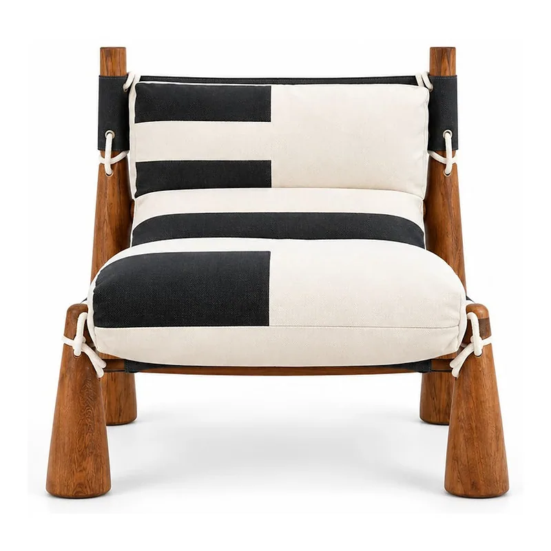 Black White Canvas Wooden Safari Chair, front product view
