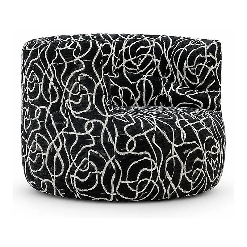 Black White Loop Pattern Rounded Lounge Chair, front product view