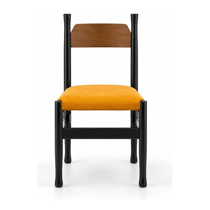 Black Wood Mustard Upholstered Dining Chair, front product view