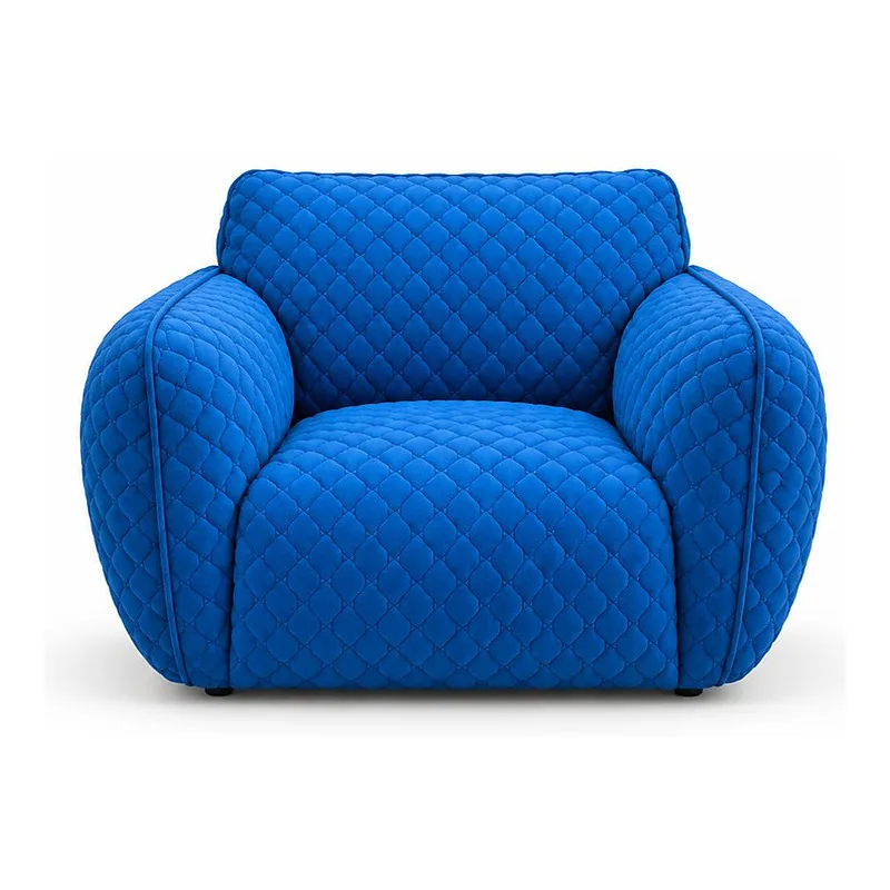 Blue Quilted Fabric Lounge Chair, front product view