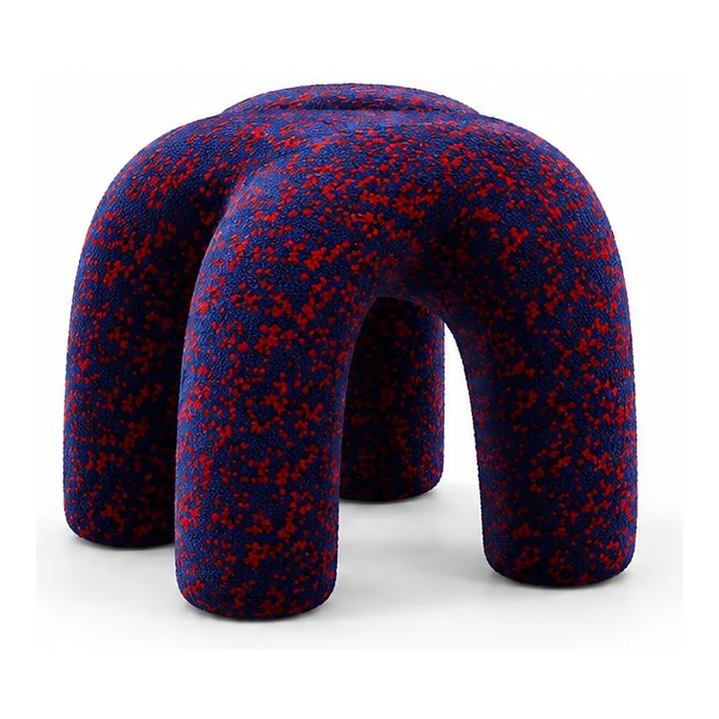 Blue Red Flecked Upholstered Sculptural Stool, front product view