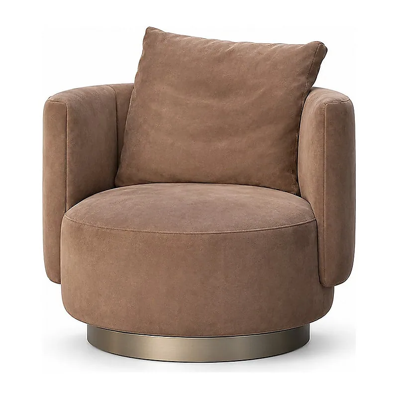 Brown Italian Swivel Lounge Chair, front product view