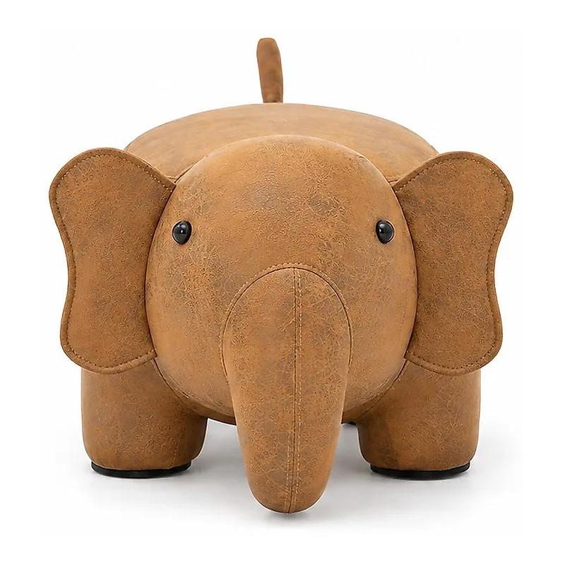 Brown Leather Elephant Stool, front product view