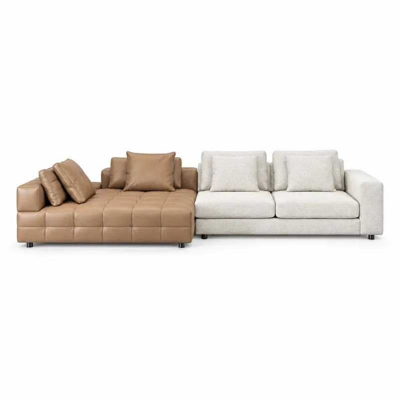Camel and Ivory Left Chaise Sectional Sofa, front product view