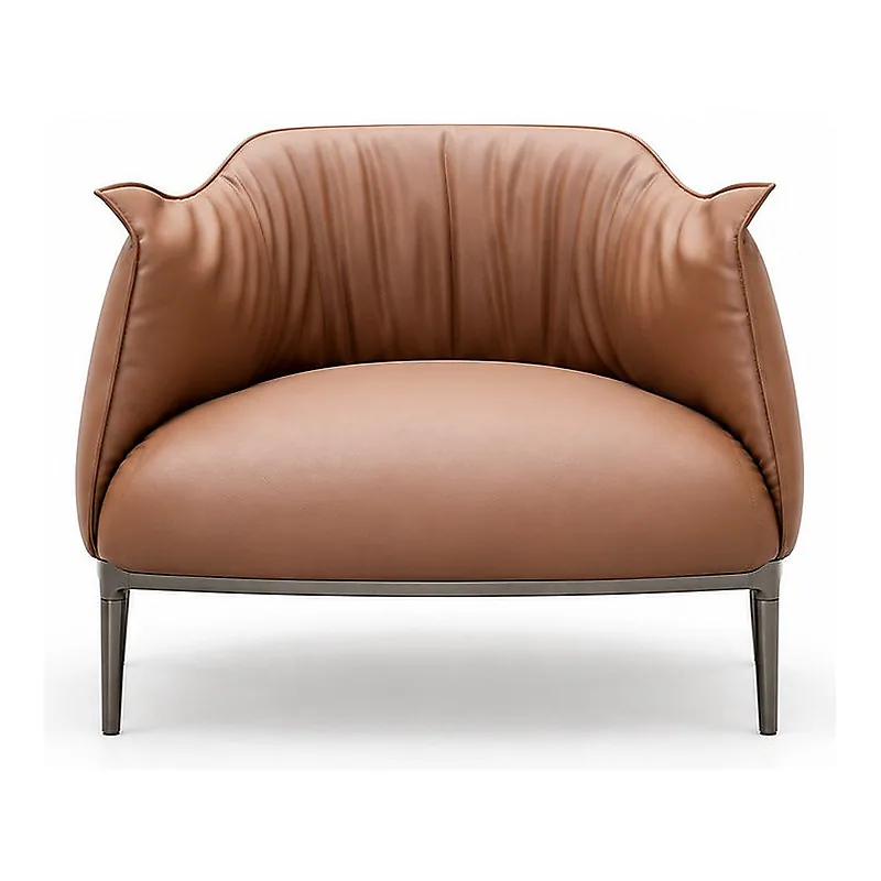 Camel Pleated Leather Accent Chair, front product view