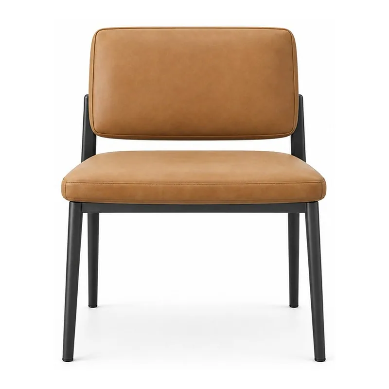 Camel Upholstered Armless Metal-Frame Chair, front product view