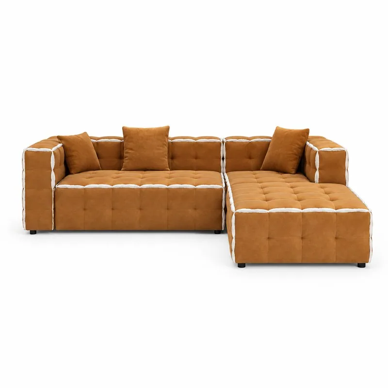 Caramel Contrast Piping Right Chaise Sofa, front product view