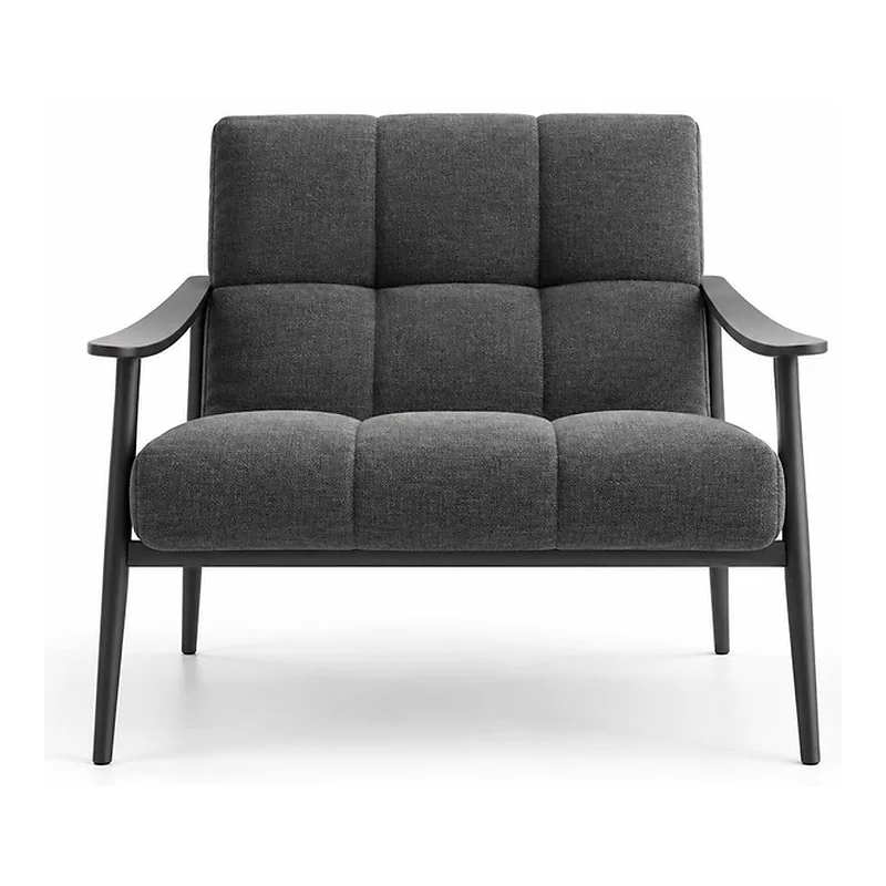 Charcoal Quilted Fabric Metal-Frame Armchair, front product view