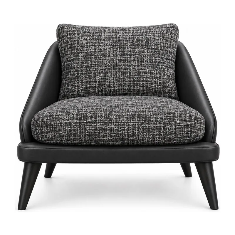 Charcoal Woven Cushion Black Frame Lounge Chair, front product view