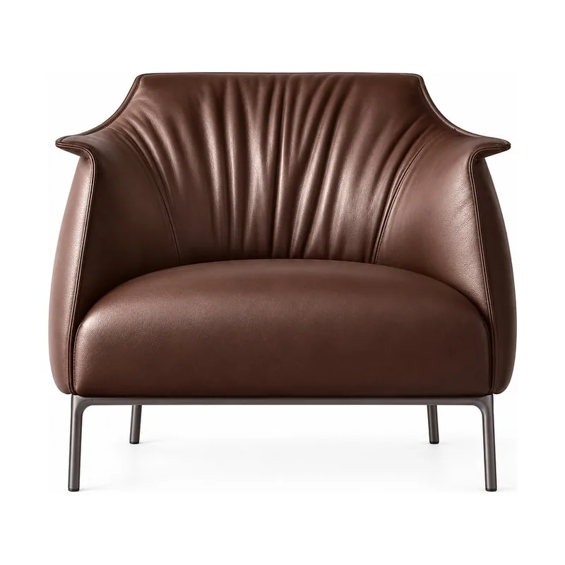 Chocolate Leather Fan-Pleated Wing Chair, front product view