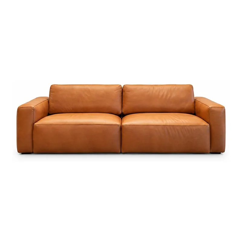 Cognac Box Arm Leather Two Seat Sofa, front product view