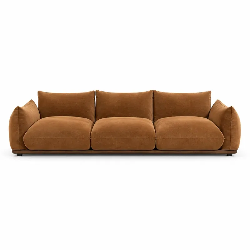 Cognac Brown Cloud Cushion Three Seat Sofa, front product view