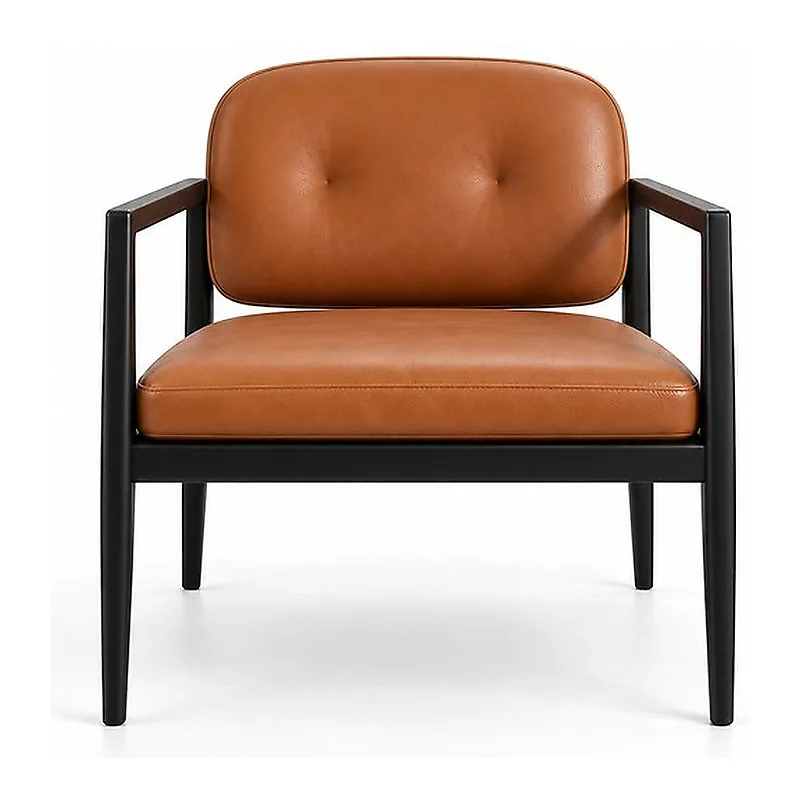 Cognac Leather Black Frame Armchair, front product view