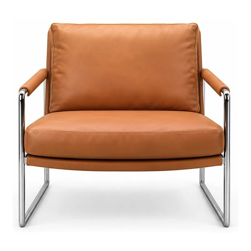 Cognac Leather Chrome Frame Lounge Chair, front product view