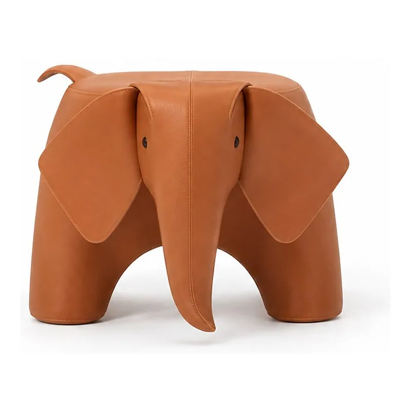 Cognac Leather Elephant Stool, front product view