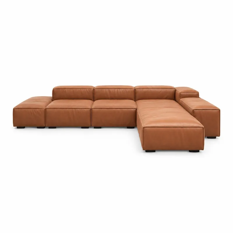 Cognac Leather Right Chaise Sectional Sofa, front product view