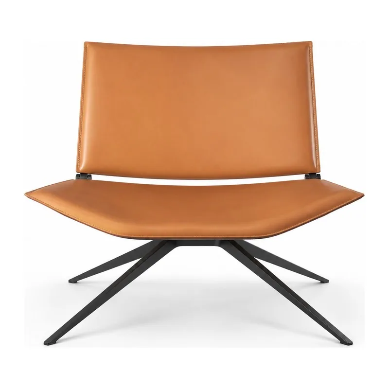 Cognac Leather Sling Lounge Chair, front product view