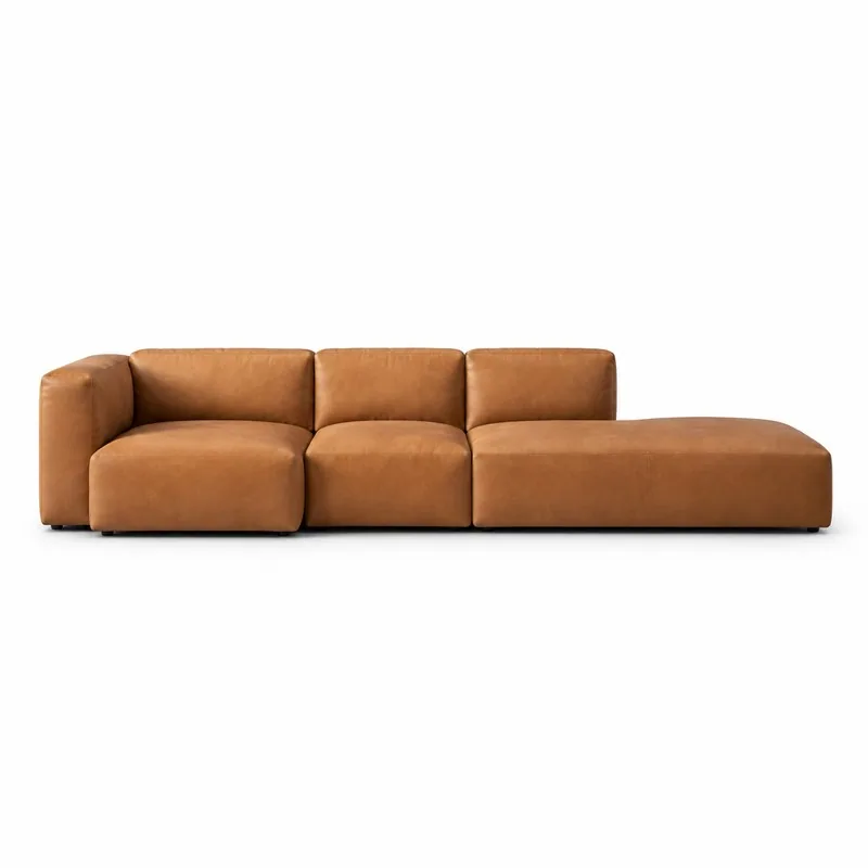Cognac Right Open Chaise Modular Sofa, front product view