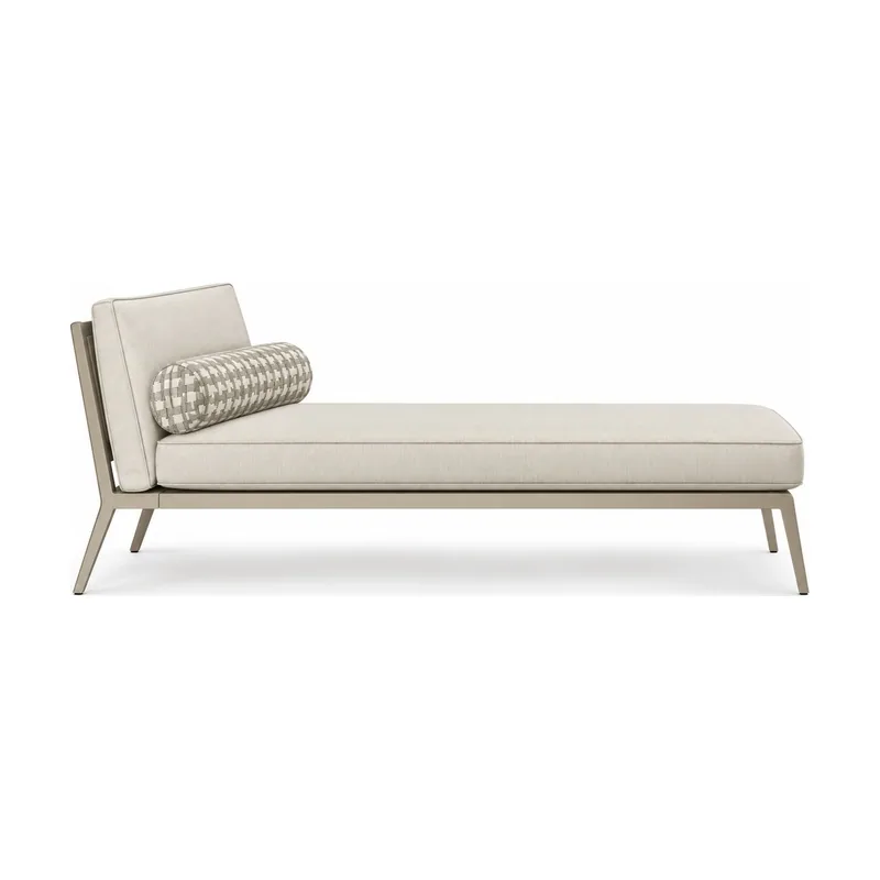 Cream Upholstered Metal-Frame Chaise Lounge, front product view